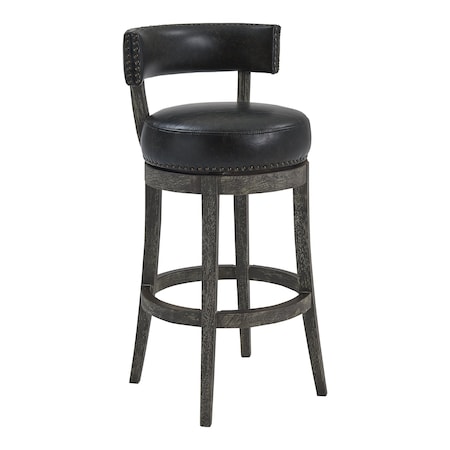 Armen Living Corbin 26" Counter Height Swivel Onyx Faux Leather and American Gray Wood Bar Stool LCCBBAGRON26